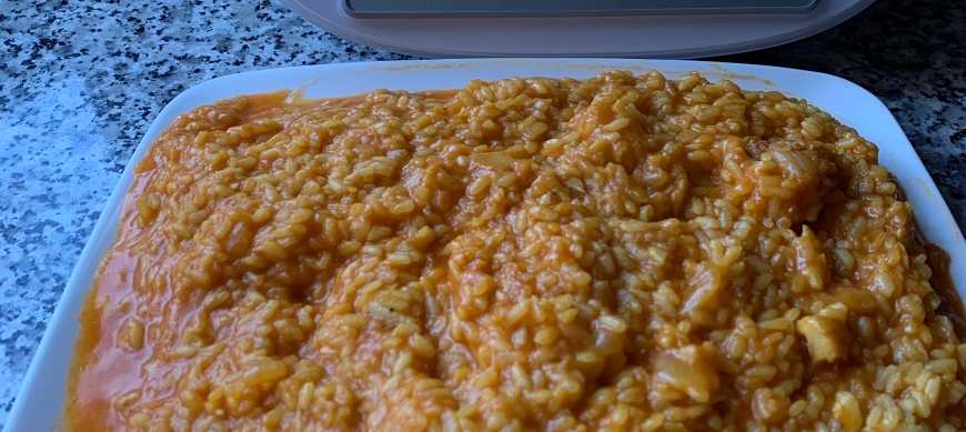 Arroz con cebolla y bacalao con Thermomix.